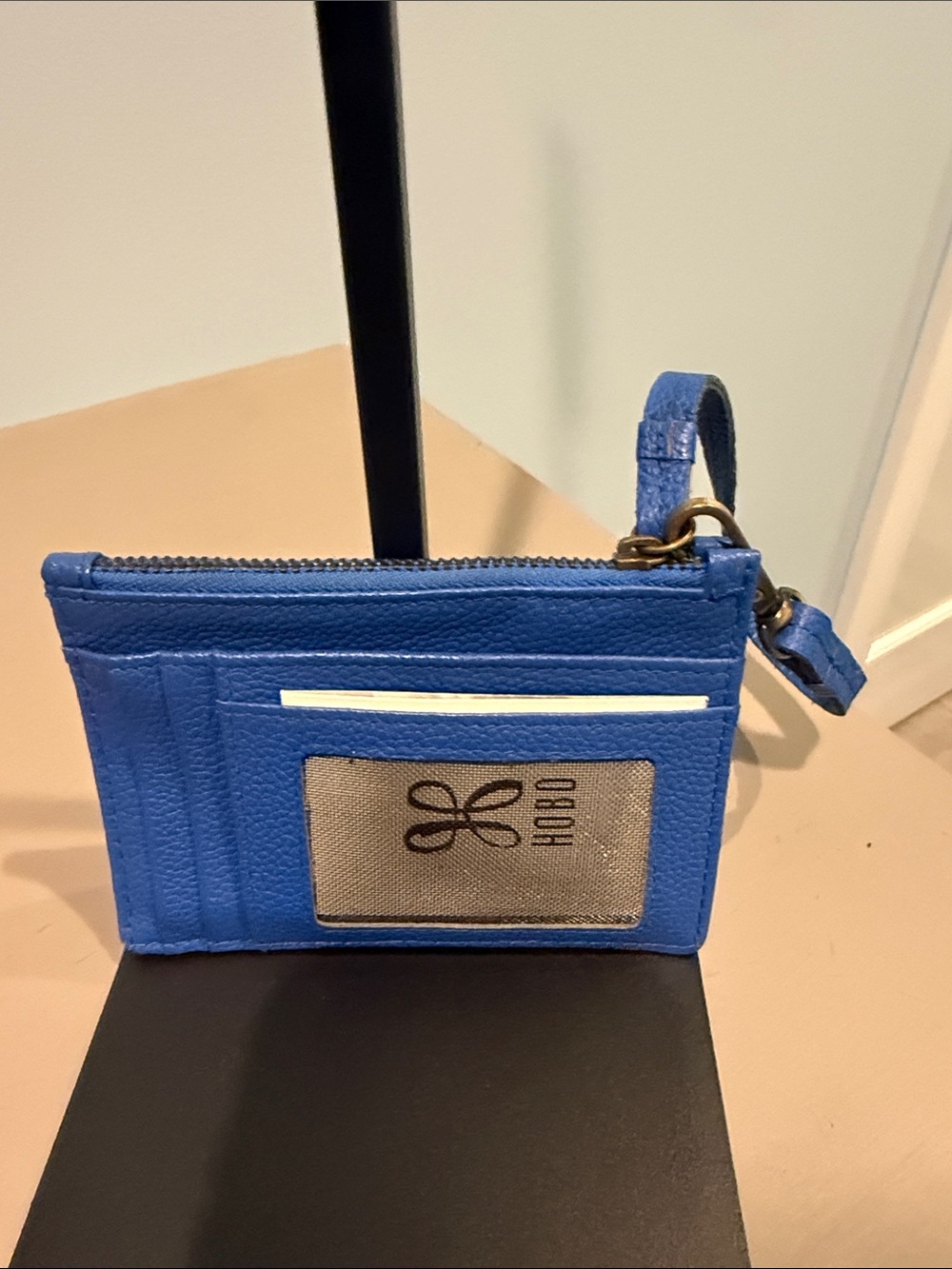 HOBO Electric Blue Leather Zip Card Wallet with Wristlet